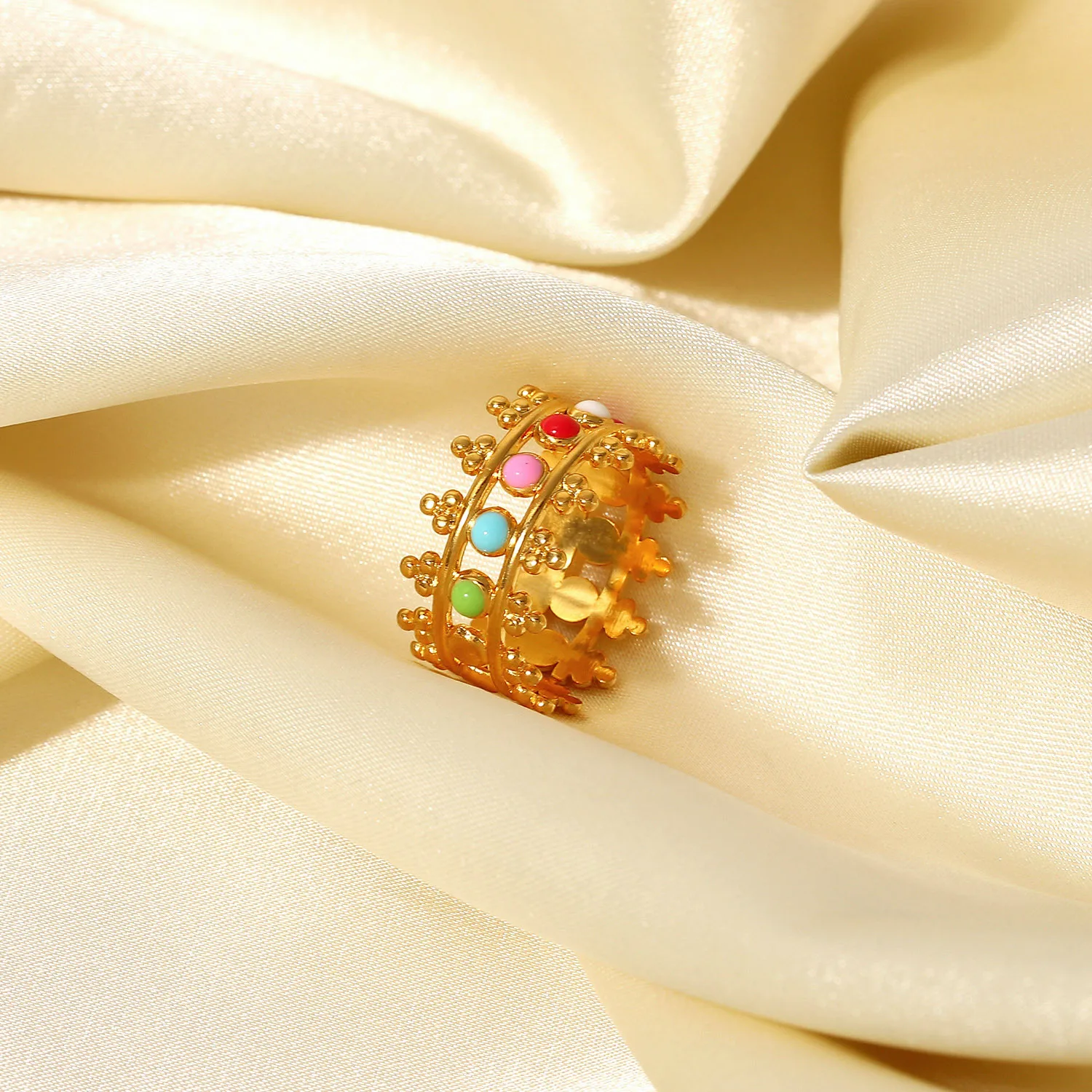 colorful oil dripping simple stainless steel finger jewelry ring for women