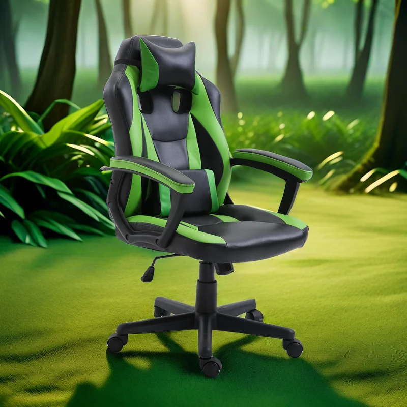 Black and Green Gaming Computer Desk Chair Mid Back Racing Chair Home Furniture Bedroom laptop Sport Gamer  Cooling Gaming Chair