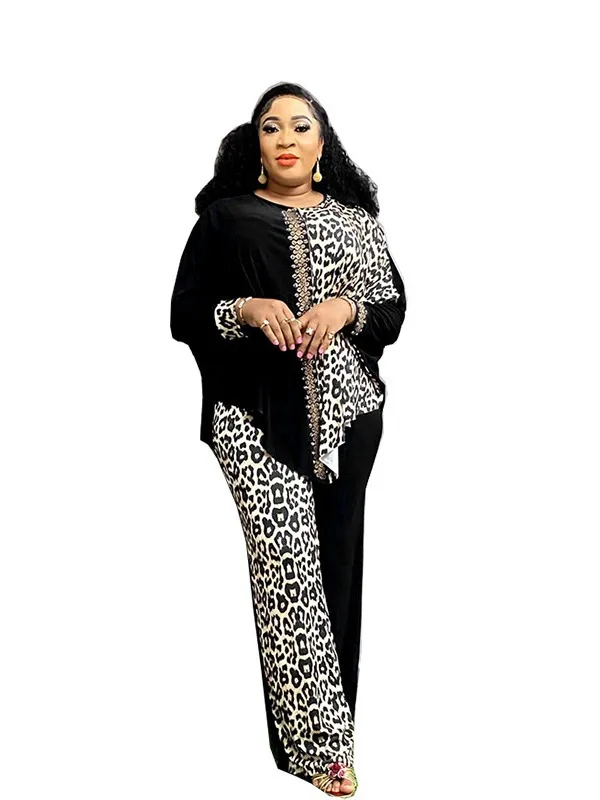 2024 Luxury New in Matching African Sets for Women Elegant Lady Evening Leopard Clothing Plus Size Dashiki Top and Pants Suits