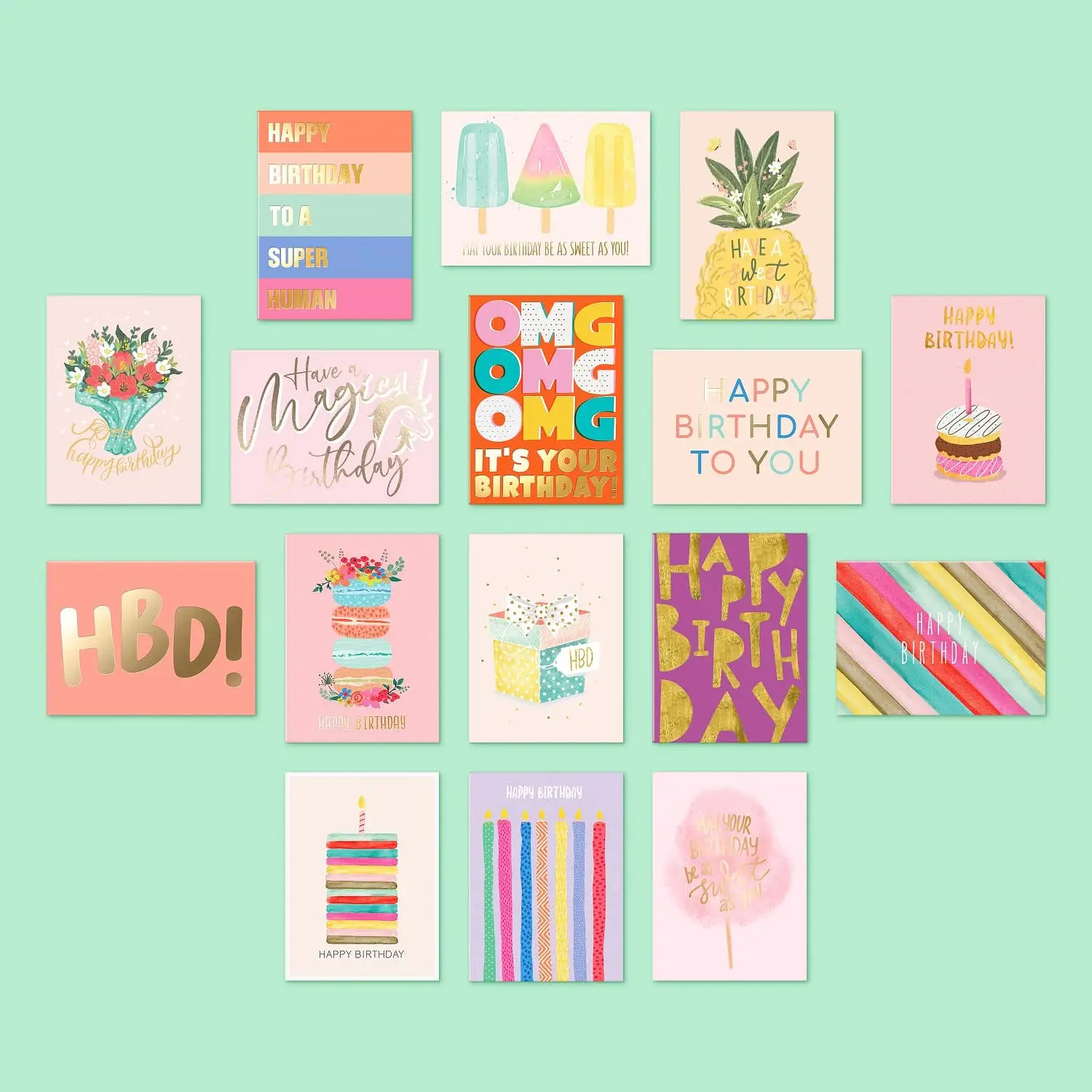 Custom Happy Birthday Bulk Greeting Cards with Colorful Envelopes and Stickers For Men Women Kids