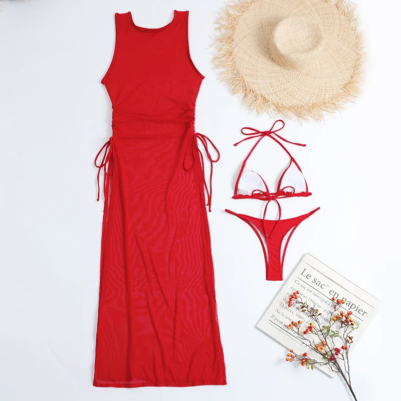 UV50+  Tan Through  Mesh Cover up 154 Solid Colors  Sexy  80% Nylon 20%Spandex Triangle Bikini Sets Bathing Suits Swimwear