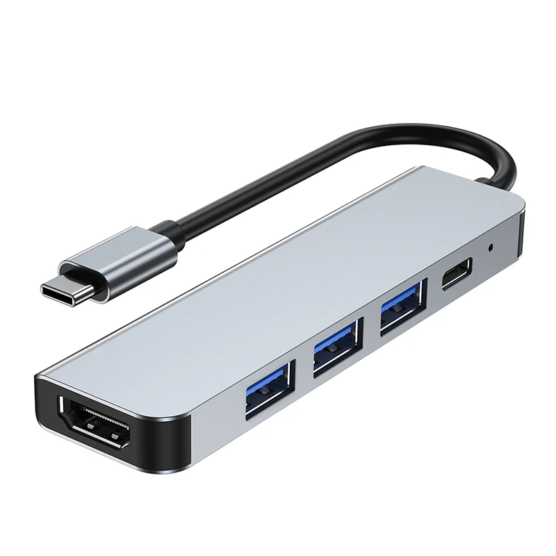 6 in1 USB Type C Hub Adapter 4K Multiport  USB3.0 TF PD SD Card Reader All In One hub For Macbook Pro And Windows Laptop