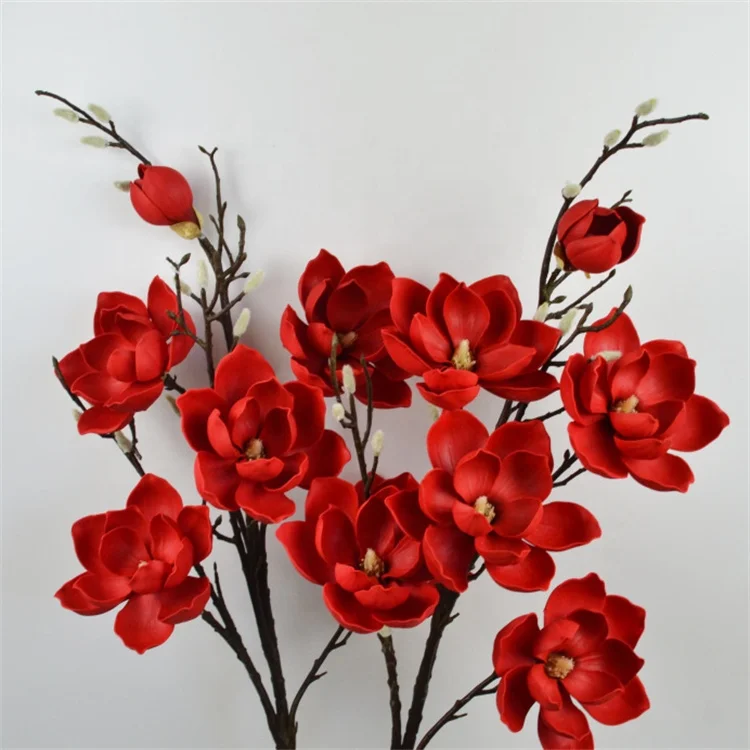 New Arrived Real Touch 6 Heads Artificial Magnolia Branches 125CM Artificial Magnolia