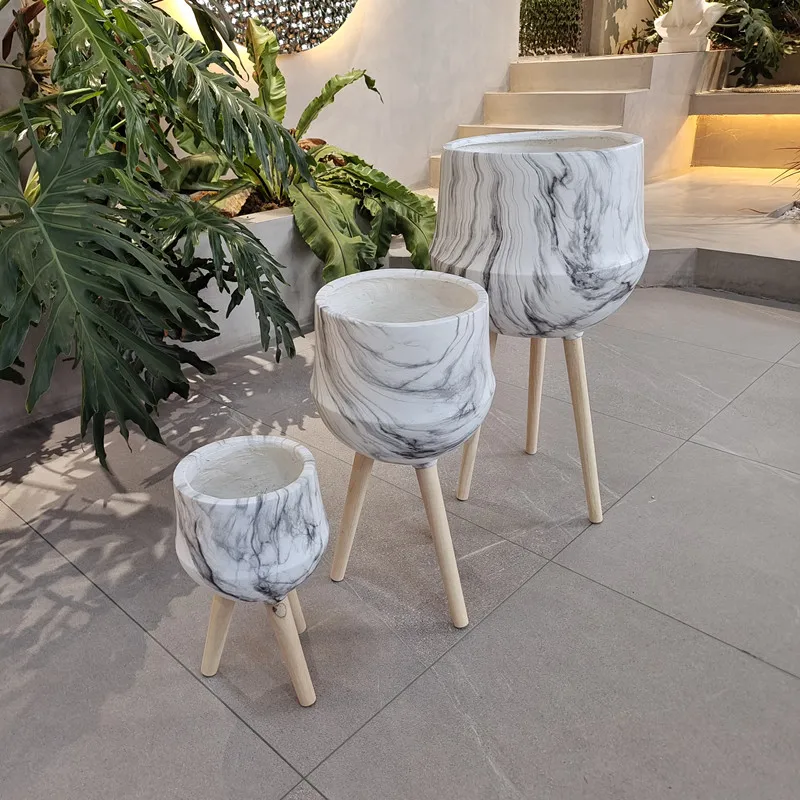 Cheap Price Custom Marbling Fiber Clay Fiberglass Flower Pot For Home Decor Europe Art Style Personality Planter Pots