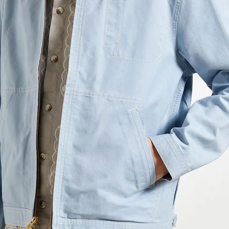 Men canvas jackets light blue men work jackets two welt pockets on the front