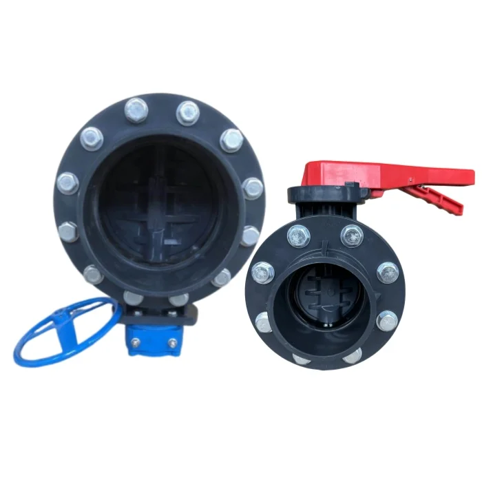 China factory supply all sizes low price plastic UPVC gear manual wafer butterfly valve set with flange