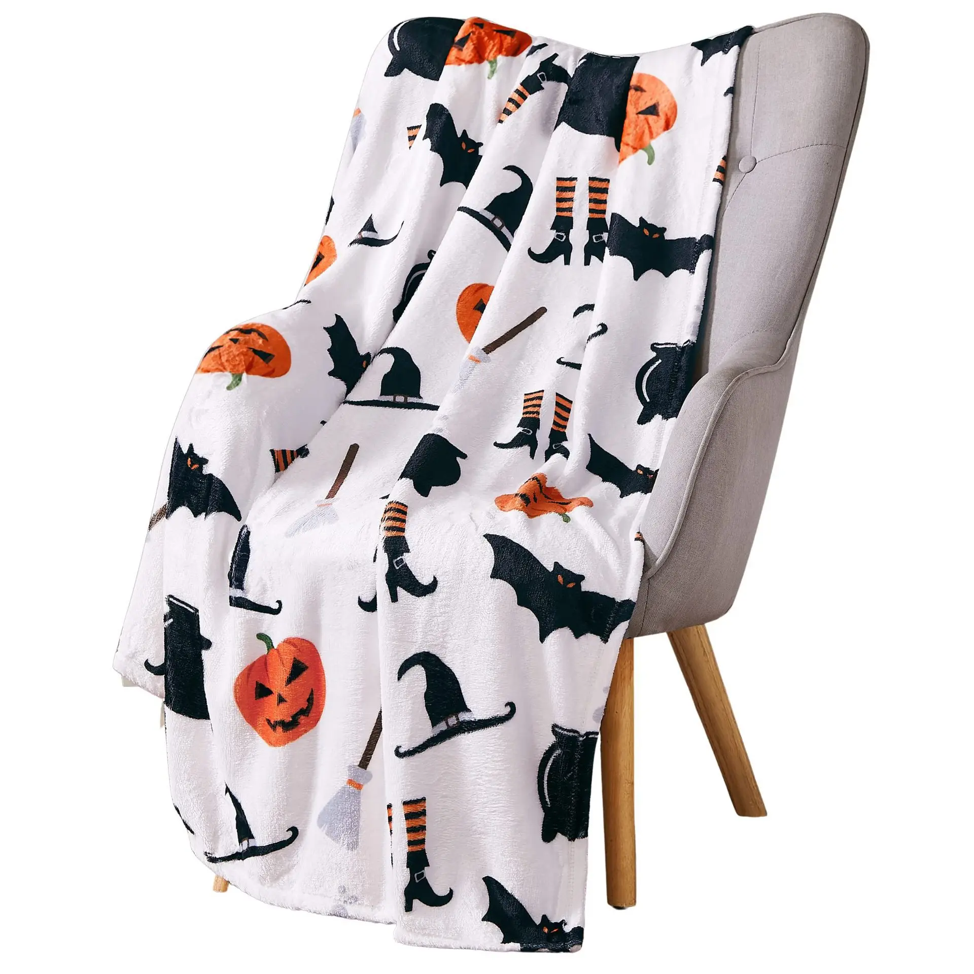 Halloween Kids Super Soft Light Fleece Blanket Pumpkin Candy Corn Lantern Silk-Filled Sofa Bed Couch Chair Dormitory Bedroom