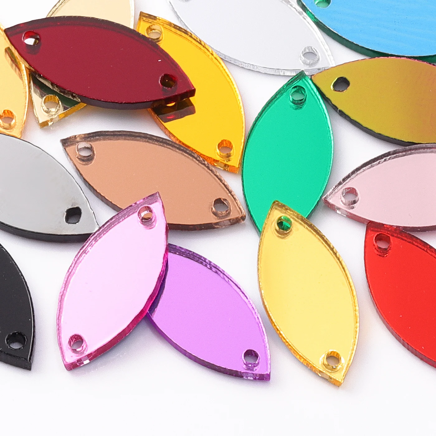 QIYI Innovative Design Factory Direct Wholesale New Shape Clear Glass NAVETTE  Acrylic Mirror Sewn Rhinestone For Designer
