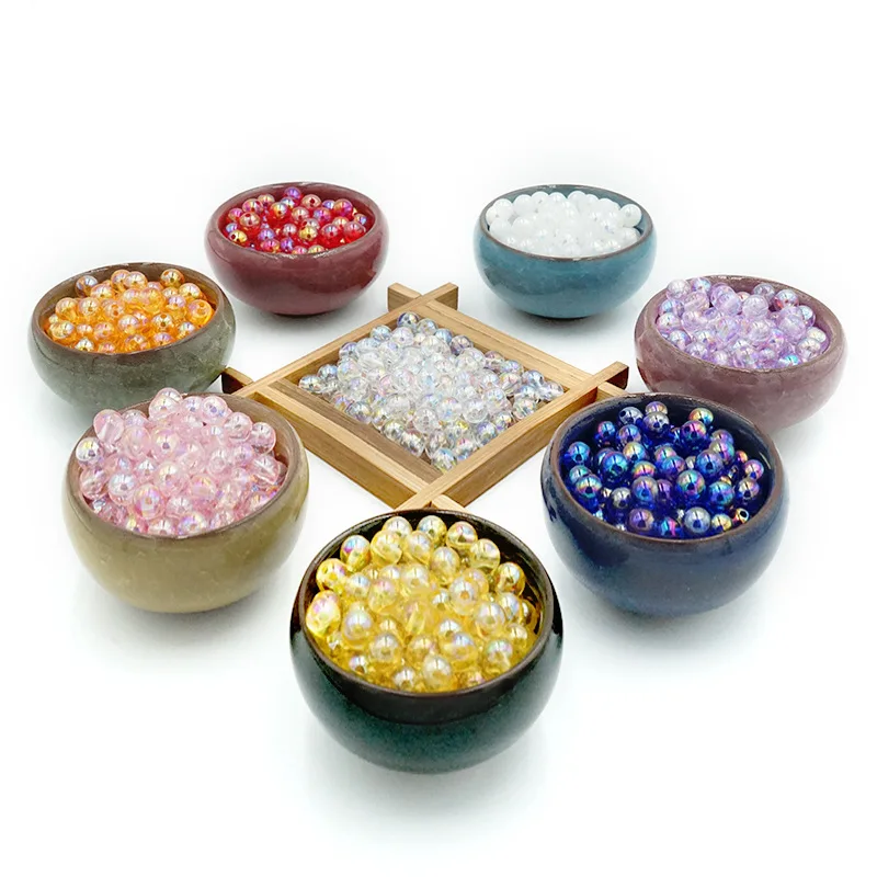 Blues Wholesale 100pcs/bag Round Loose Frosted ab Color 8mm 10mm 12mm 14mm Transparent Acrylic Beads for Jewelry Making