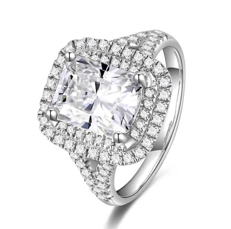 Megan wholesale factory price fine design 1ct 2ct Luxury Radiant DEF VVS White Moissanite diamond women personalizjewelry rings