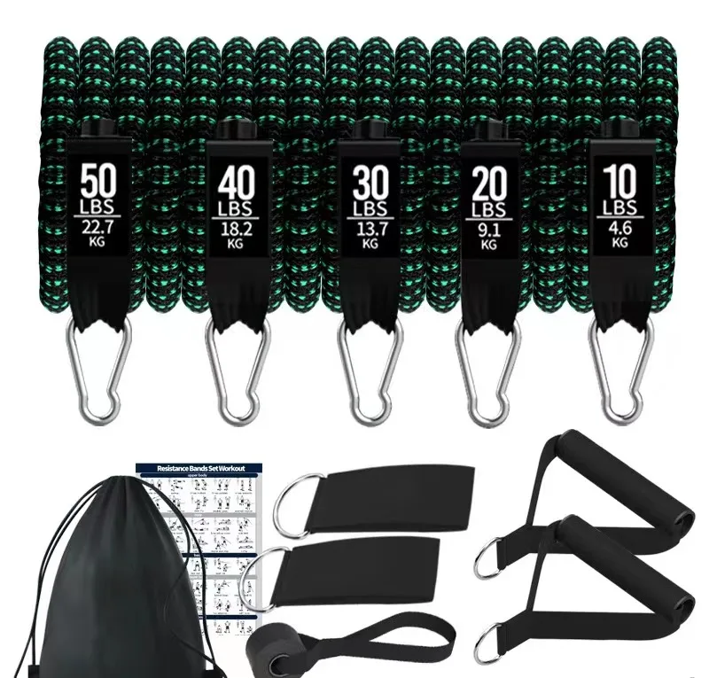 CHENGMO SPORTS 11PCS Resistance Bands Set with Workout Bar Pilates Bar Kit Exercise Elastic Bands with Handles And Door Anchor