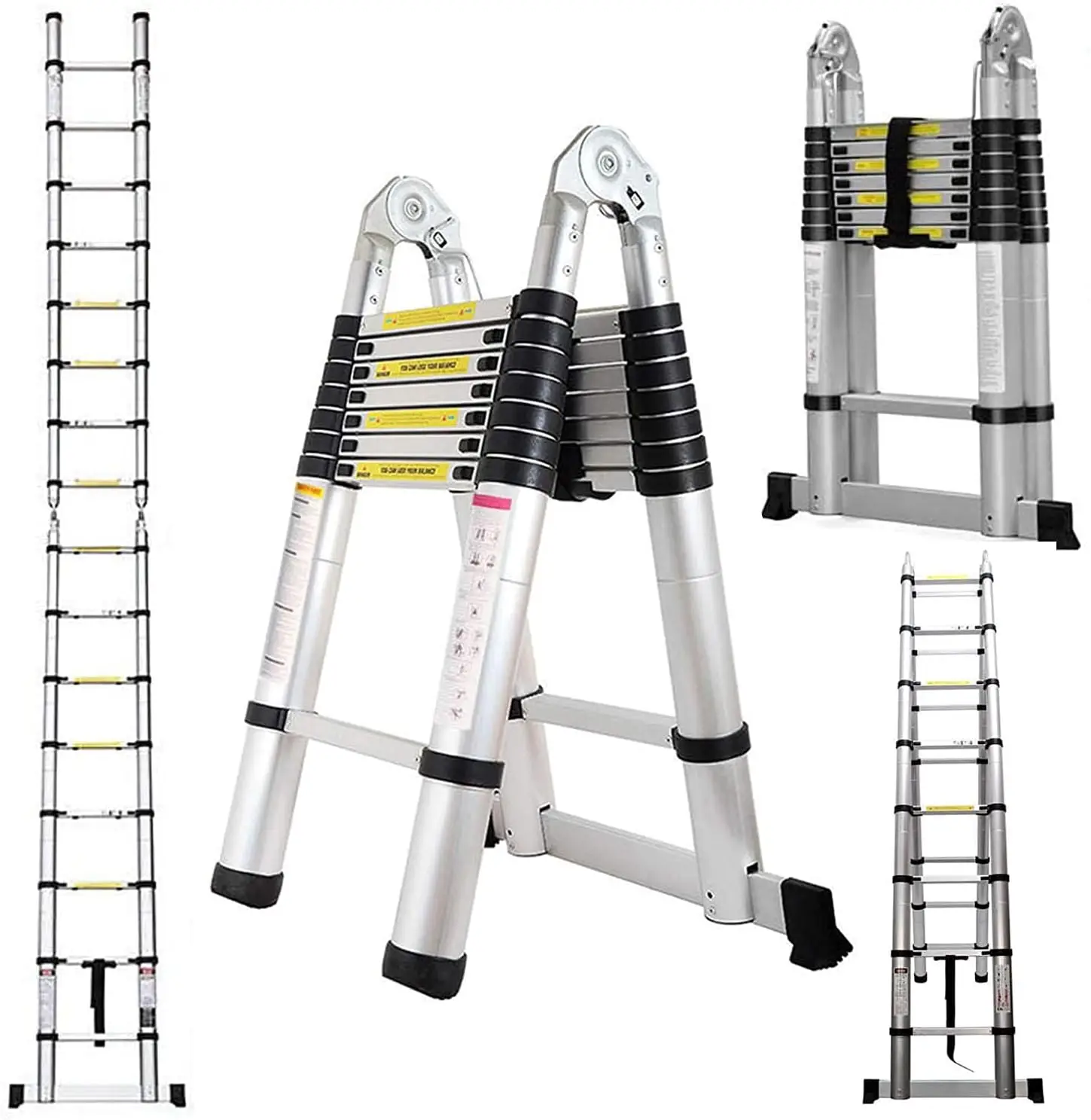 Heavy Duty Articulated Retractable 1.9+1.9meters Aluminium Ladders A Type With Hinges