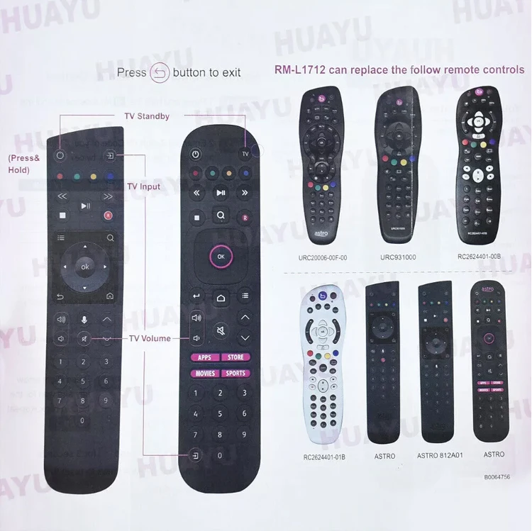 HUAYU RM-L1712 Universal Remote Control For Astro STV Decoder TV SET TOP BOX 7 IN 1
