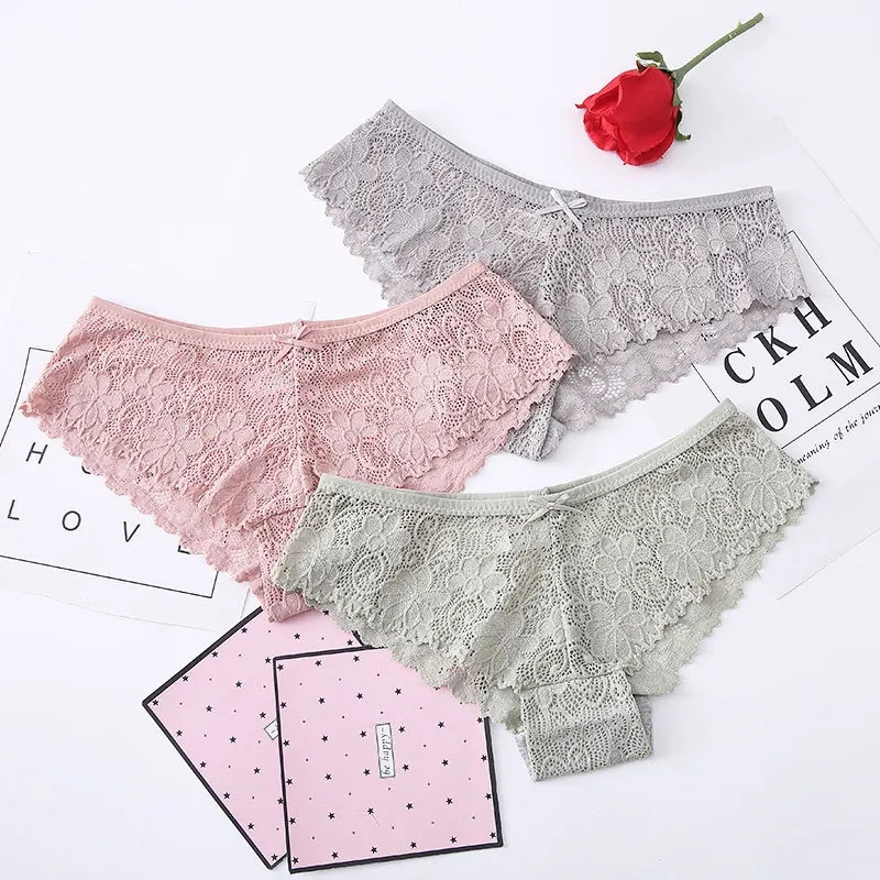 AFQ Girl Thong Hollow Out Flomale Lace Transparent Panties Womens Sexy Lingerie Underwear