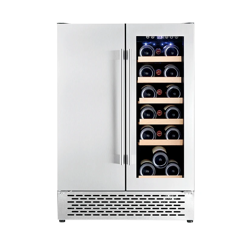 Customized High Quality Compressor Dual Zone Wine Cooler Wood Shelves Wine Fridge Double Door Wine Refrigerator