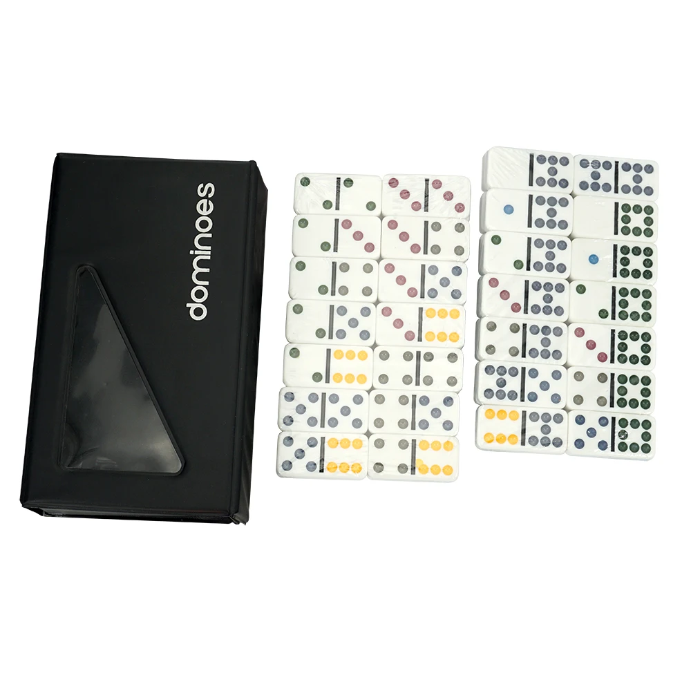 Wholesale custom double 9 nine white domino with color dot 55pcs in black or other color pvc box for gambling game products