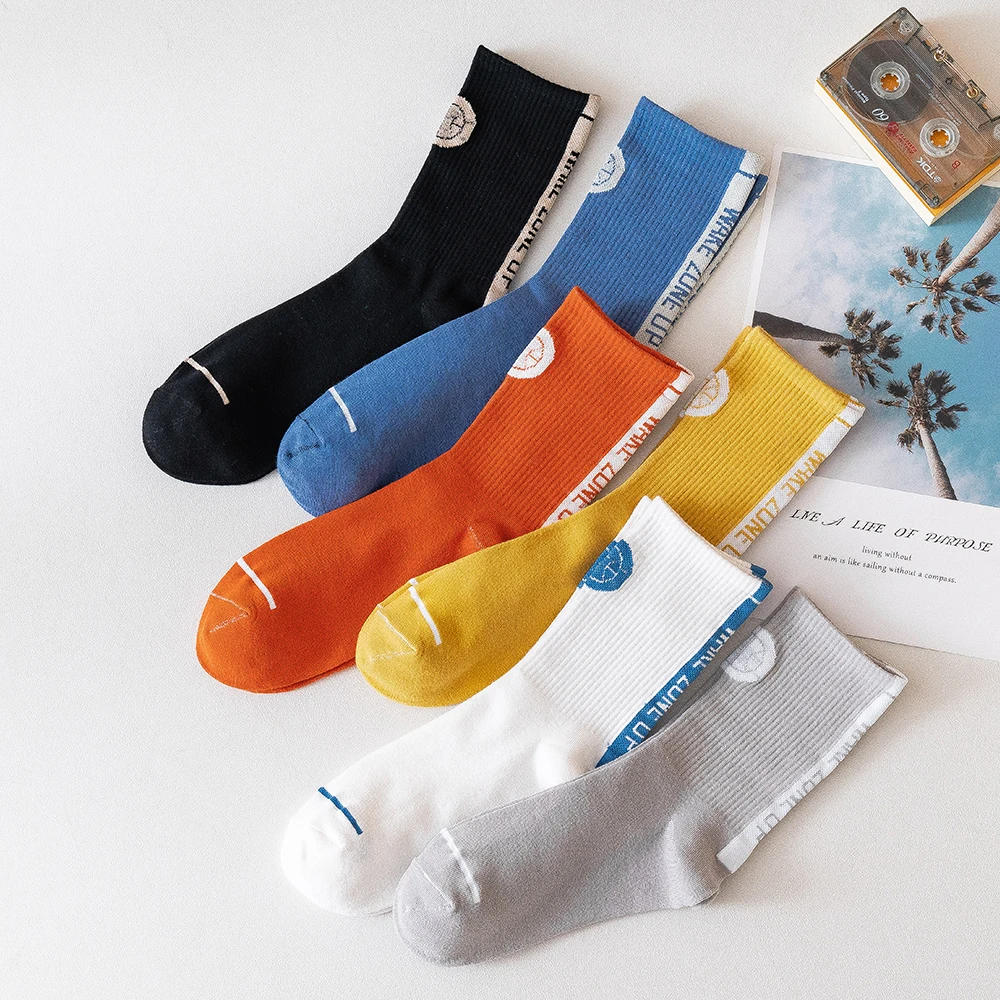 New design stylish USA knitted 100% organic cotton sock logo bespoke oem creat your own branded letters crew large custom socks