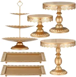 DGJ210624-4 Set of 6 Pieces Metal Cake Stands Gold Cupcake Stands Candy Display Plate Serving Tower for Wedding Party Decoration