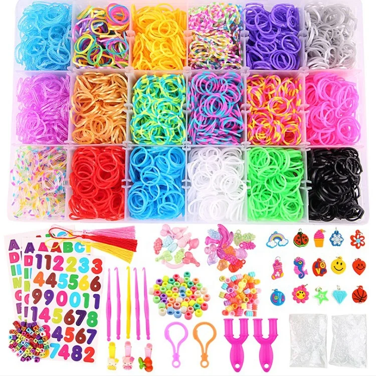 America Europe Amazon hot selling 18 colors rubber loom bands box kit set