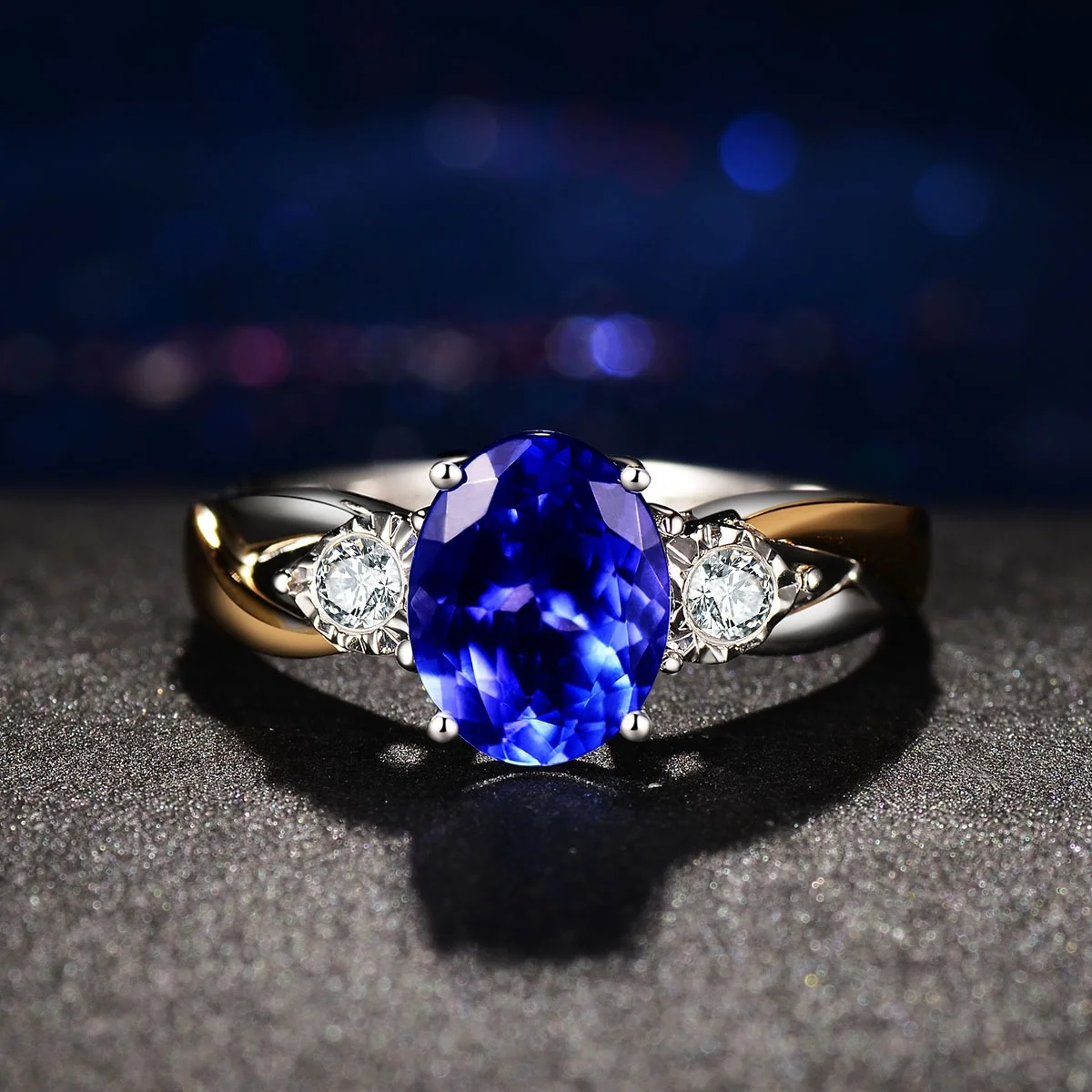 
High-end custom jewelry platinum plated sapphire ring opening colored gemstone wedding engagement ring ladies jewelry 