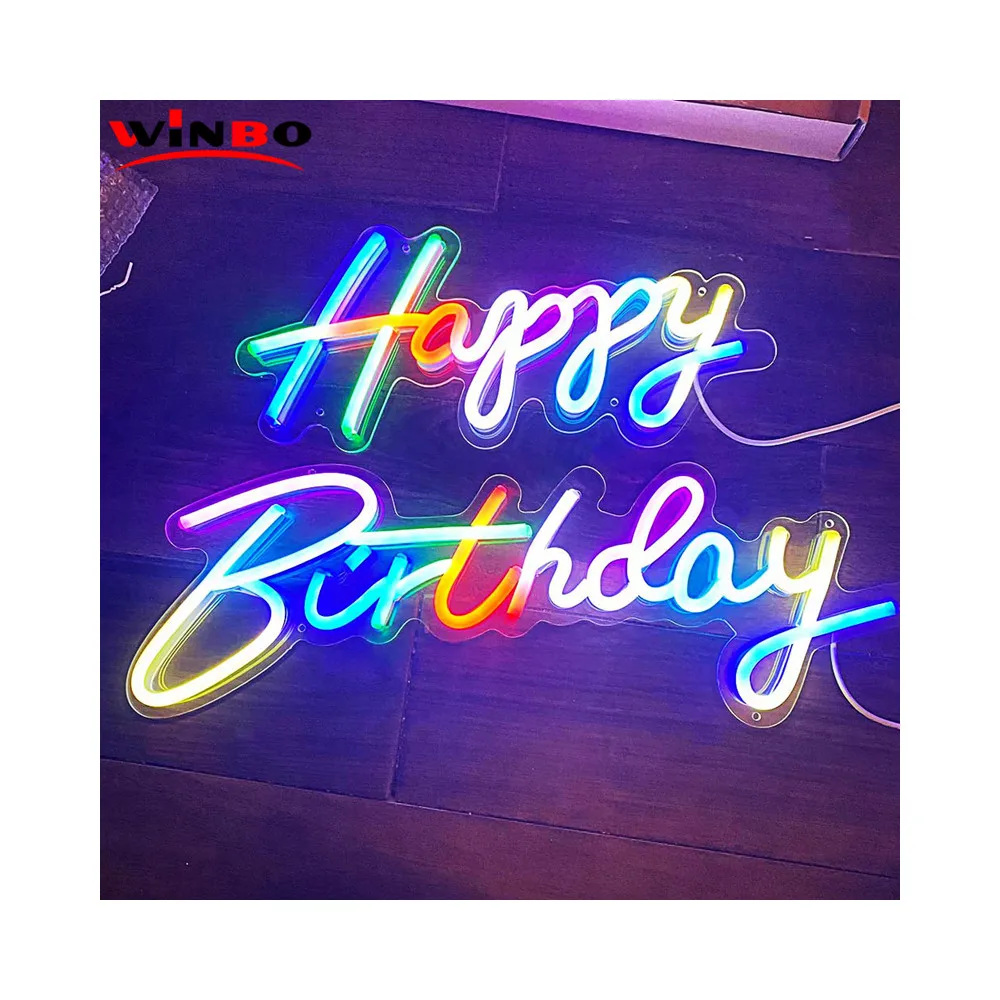 Happy Birthday Led Neon Signs Big Outdoor Christmas Decorations Neon Sign Party Time Lighting Letters Acrylic Neon Led Signage