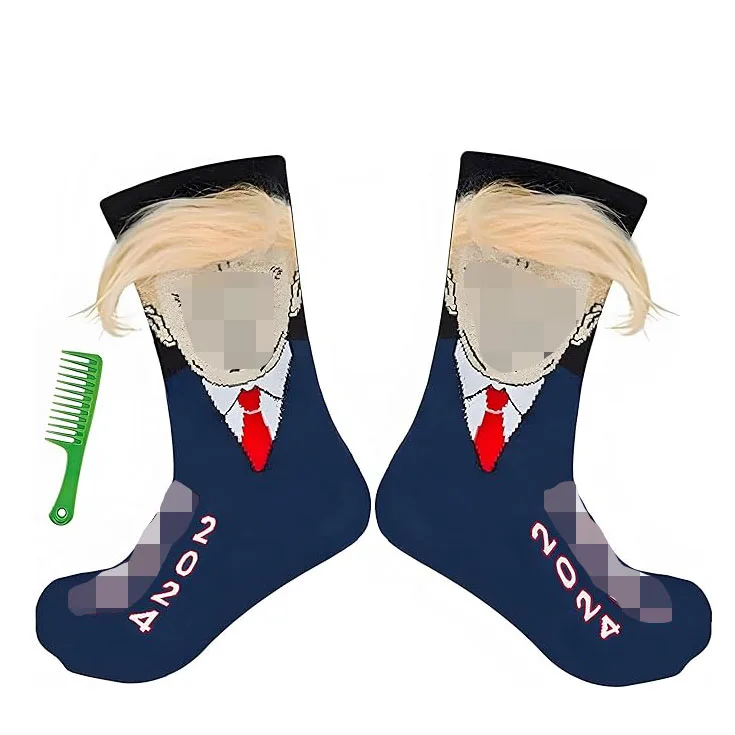Novelty Socks Gag Gifts Realistic Hair Cotton 2024 USA President Funny Socks with Free Comb