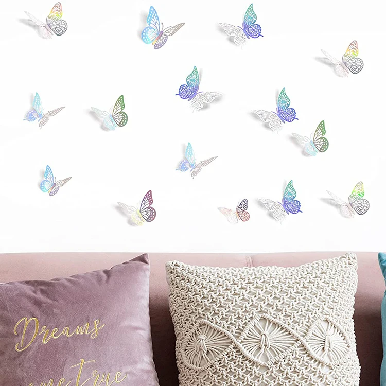 Butterfly Sticker Set Butterfly Wall Decor 3D Decals Custom Multiple Colors Removable Gift Crafts For Cake Party Window Wall