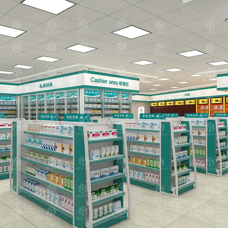 Meicheng Whole Store Layout Design Drugstore Pharmacy Medical Store Medical Stand Display Rack For Pharmacy