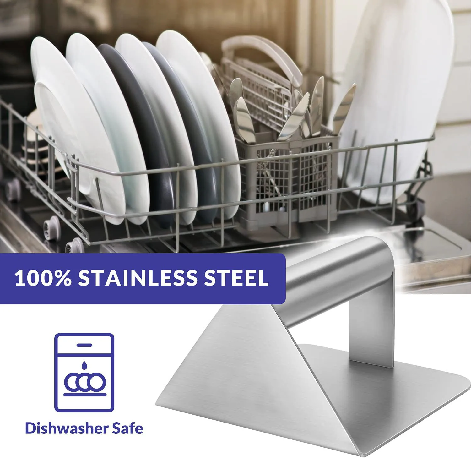 Heavy Duty Stainless Steel Hamburger Grill Press Steak Dishwasher Safe 5.5 Inch Burger Smasher Flat Top Griddle Grill Cooking