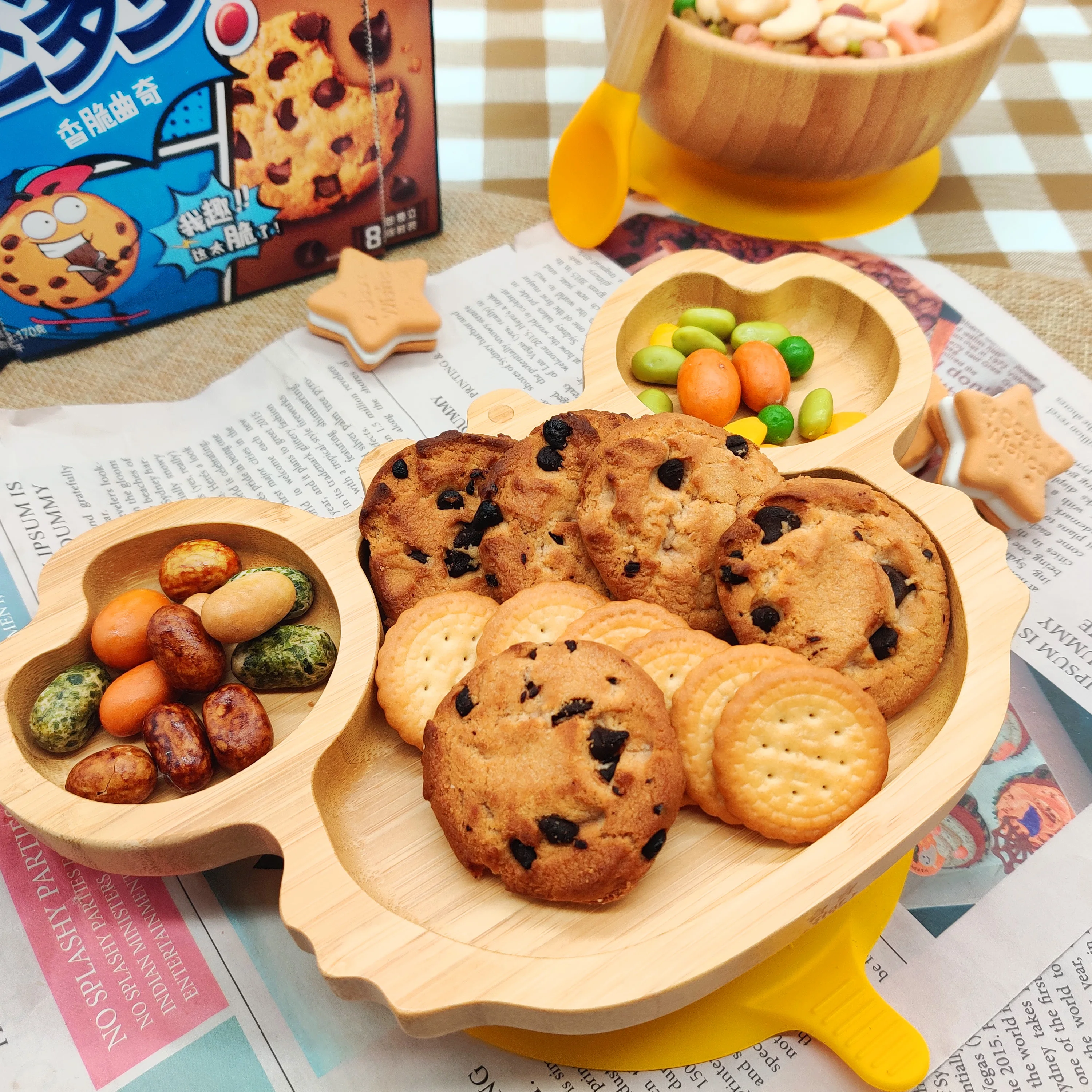 Cartoon baby learn to eat | children fall-proof suction cup | bamboo baby crab plate\bowl