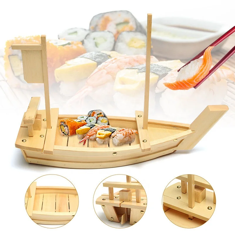 Chinese sashimi bamboo wood decoration wooden sushi boat wholesale natural bamboo sushi boat seafood restaurant wooden boat