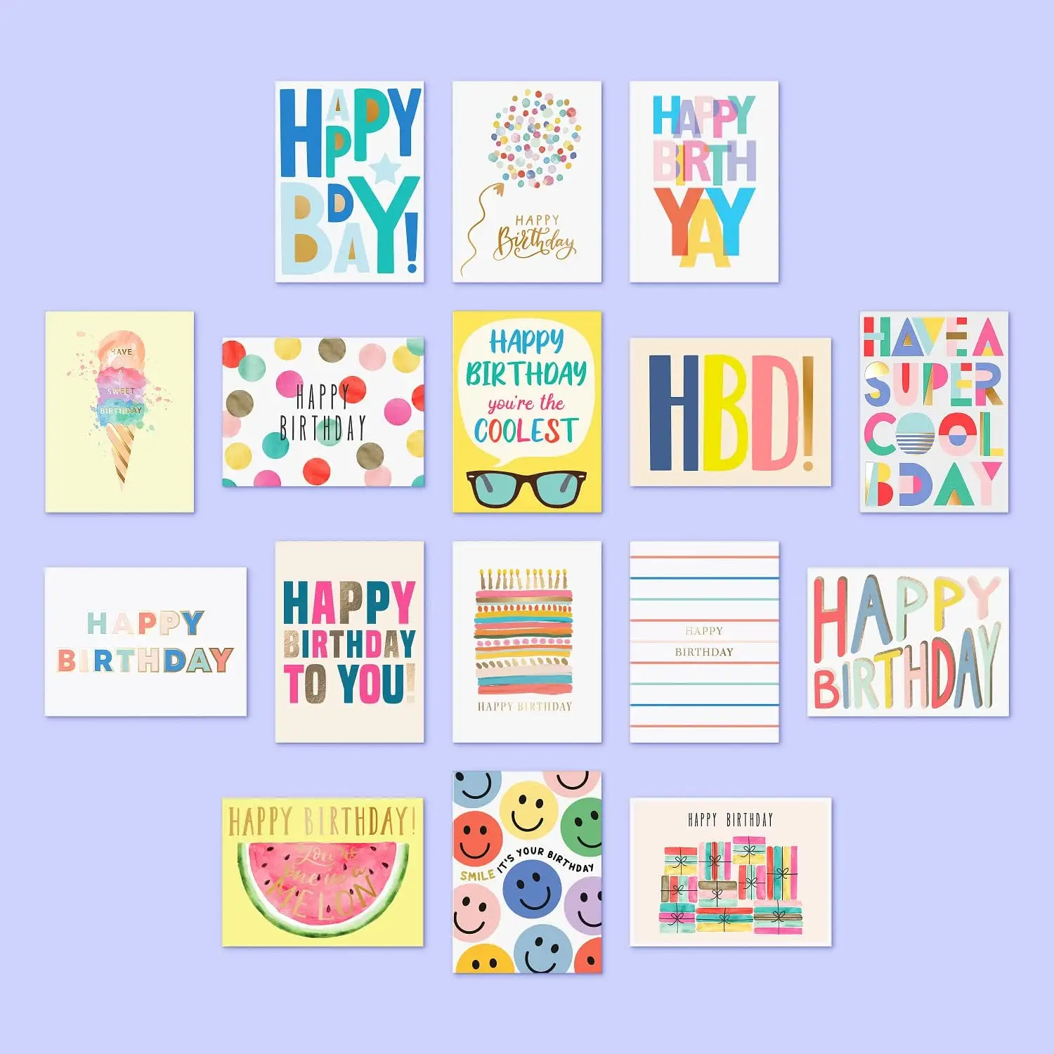 Custom Happy Birthday Bulk Greeting Cards with Colorful Envelopes and Stickers For Men Women Kids