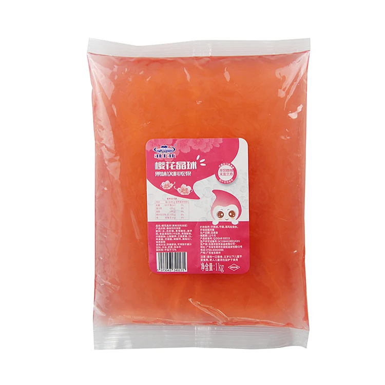 Tapioca Pearl Boba Crystal ball 1kg Cherry Blossom Flavor Without Boiling Directly Use For Bubble Tea Shop & Fruit Tea Shop