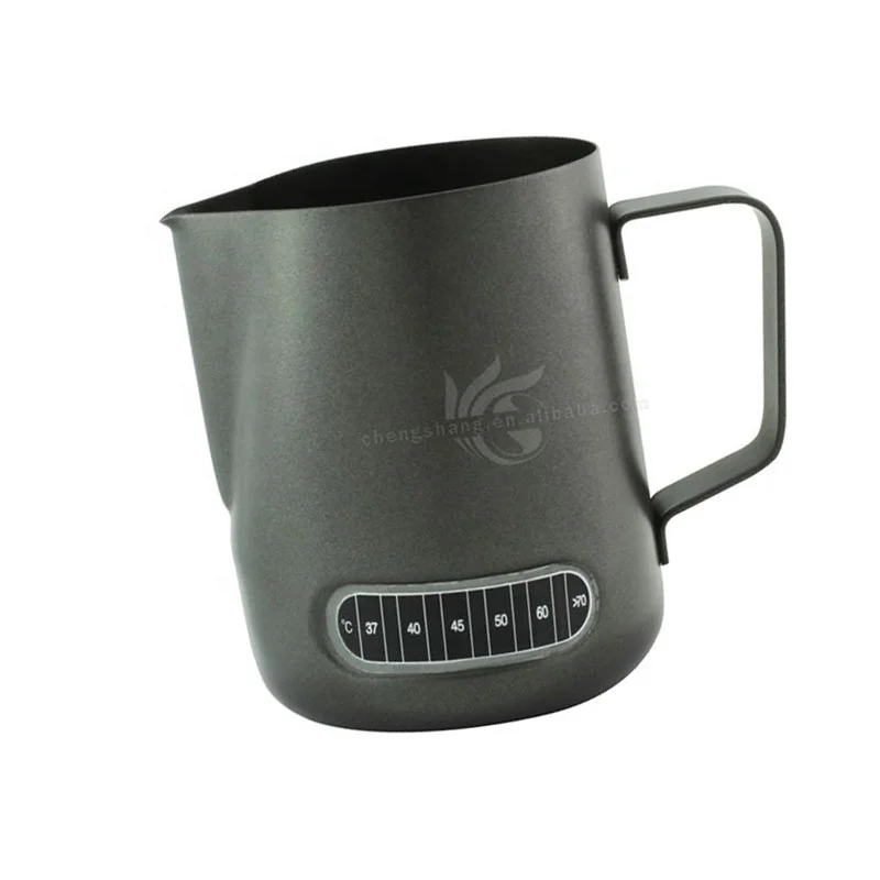 Stainless Steel Metal 304 Coffee Pitcher Latte Espresso Thermometer Milk Frothing Jug
