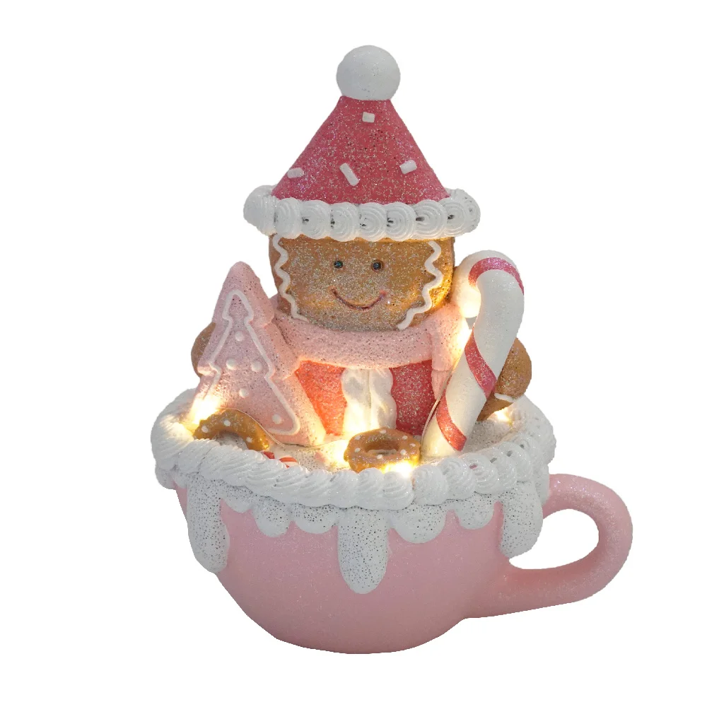 Изготовленные на заказ светодиодные изделия из смолы, в форме снеговика, Имбирные пряники, Рождественская статуэтка, Рождественская смола