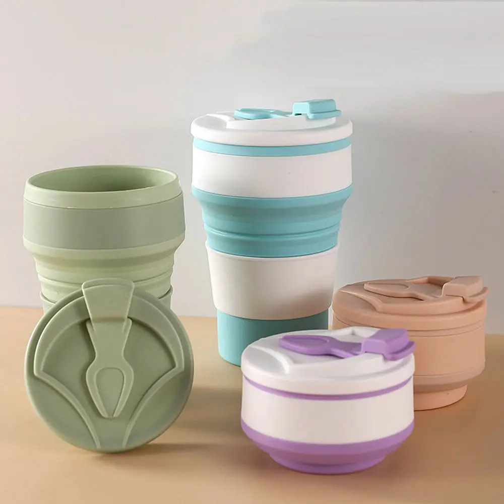 custom logo eco friendly bpa free leakproof portable foldable collapsible silicone coffee water cup for home travel