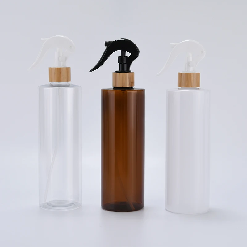 Bamboo Lid Cosmetic Packaging Pet Pump Lotion Bottle Wooden Cap Frosted Plastic with Bamboo 30ml 60ml 120ml 250ml 500ml Amber