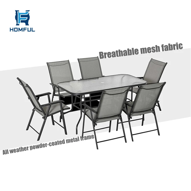 HOMFUL Patio Garden Furniture Set 6 Seat Folding Chair Outdoor Dining Furniture Garden Set