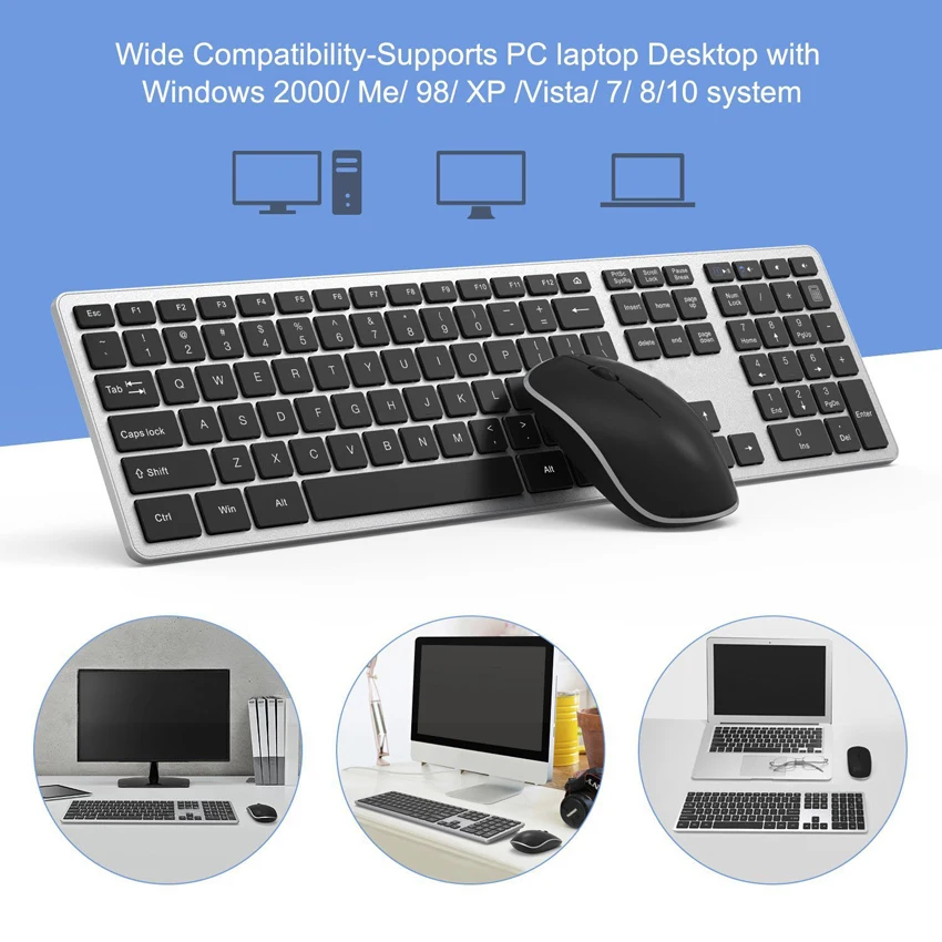 2020 New Design Ergonomic Scissor AZERTY Layout Clavier 2.4G Wireless French Keyboard Mouse Combo