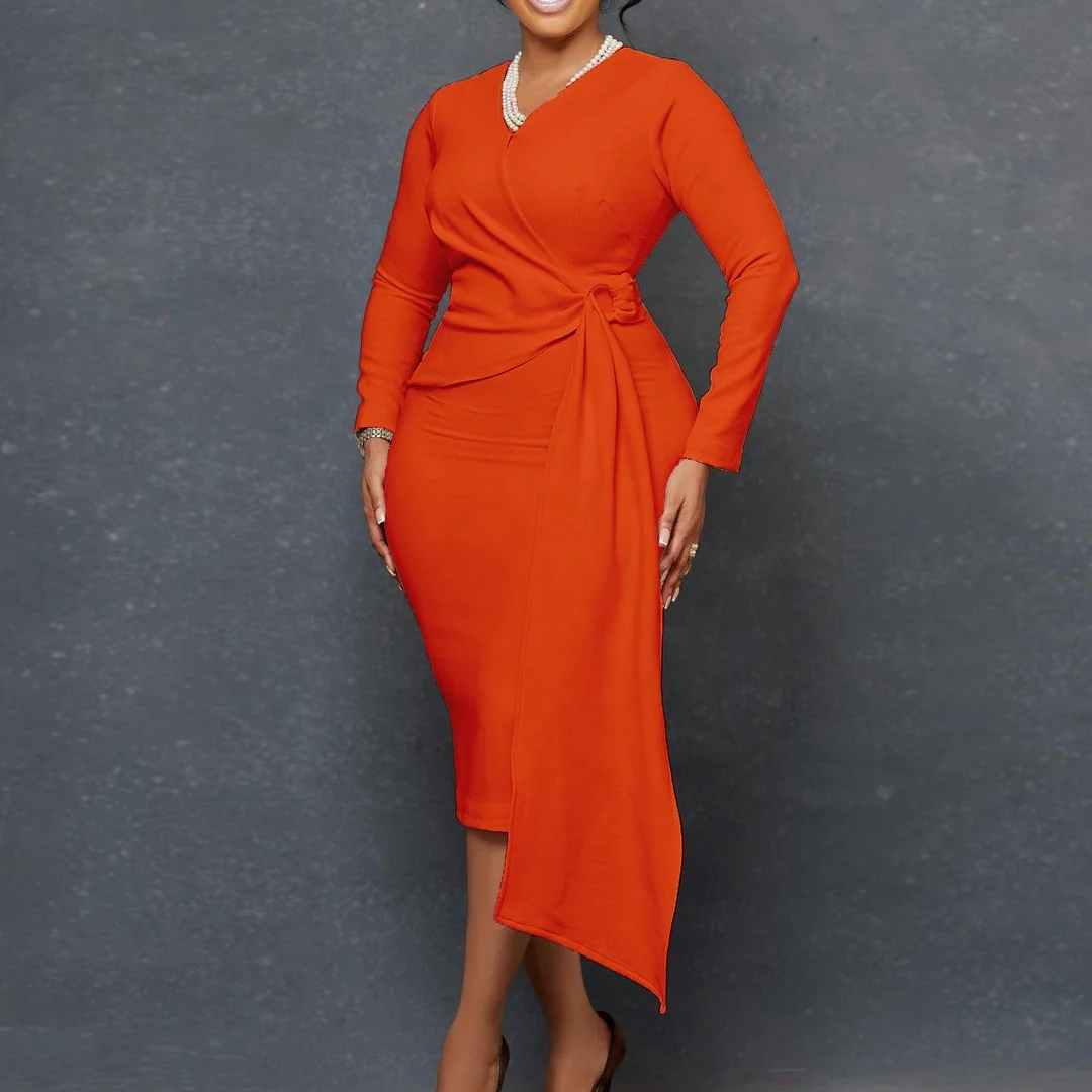 D302 Wholesale Fashion American Plus Size African Clothes Autumn Long Sleeve Work Dresses Women Elegant Ladies Dresses