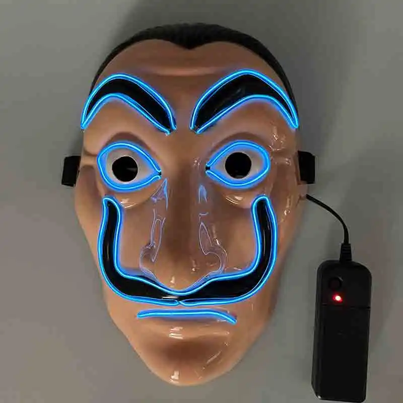 La Casa De Papel Salvador Dali Mask Costume Money Heist The House of Paper Cosplay EL Wire Light Up Party Mask
