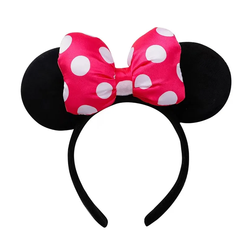 3D Black Mouse Velvet Ears Headband  Satin Bow Hair Clasp Women Adults Costume Supply Holiday Park Headwear