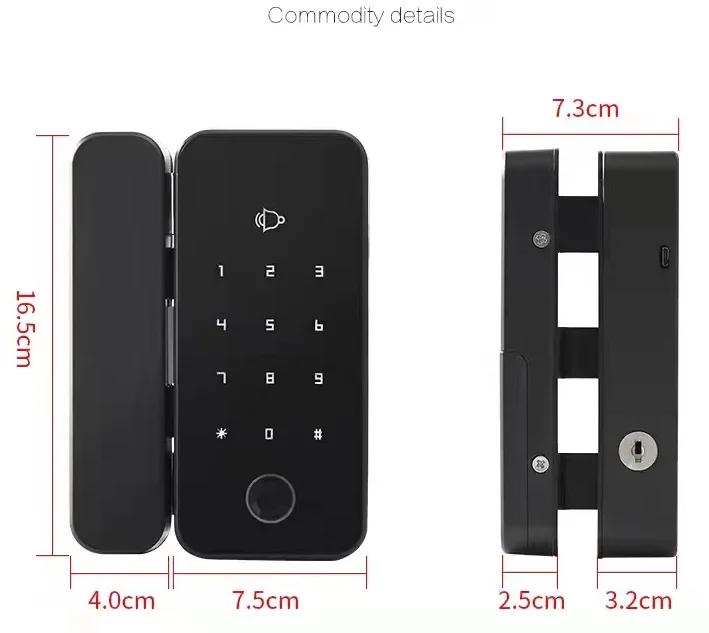 Remote control waterproof Digital Biometric for glass door lock outdoor with key