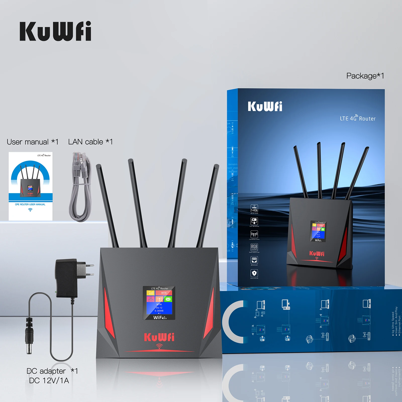 USA hot selling KuWFi high speed 150Mbps strong wifi signal 10users 4g modem pc router 4g sim router for indoor use
