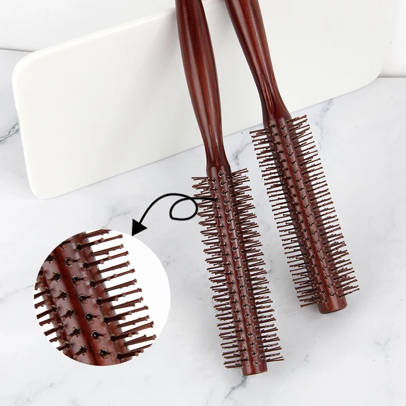 Massage curly comb home styling solid wood vintage nylon tooth red curly cylindrical comb