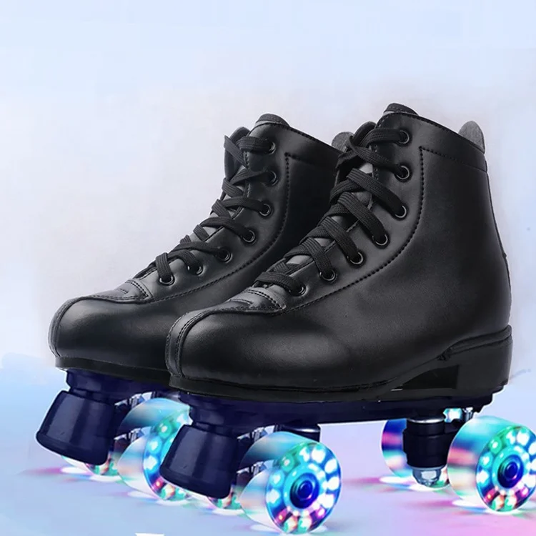 Soft Pu leather flashing wheel double row skates adult children skating shoes designs