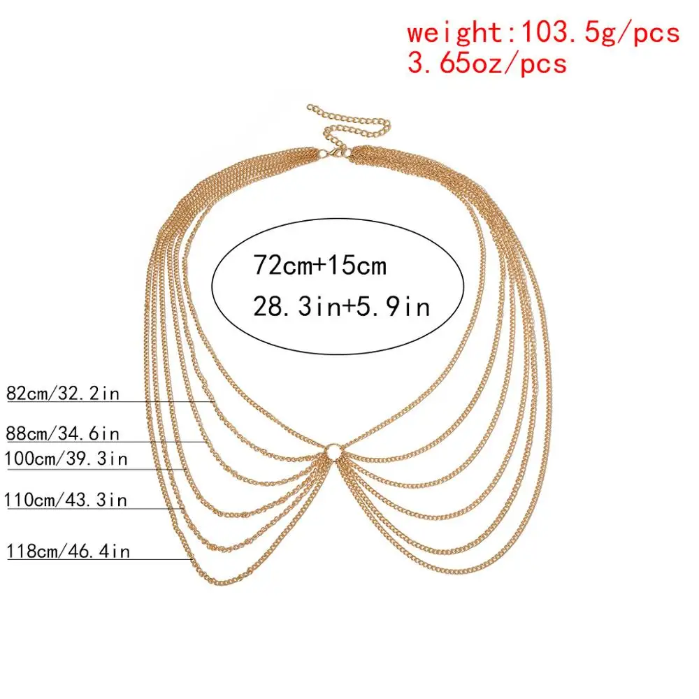  Fahion sexy geometric tassel multi-layer chain u-shaped symmetrical waist women