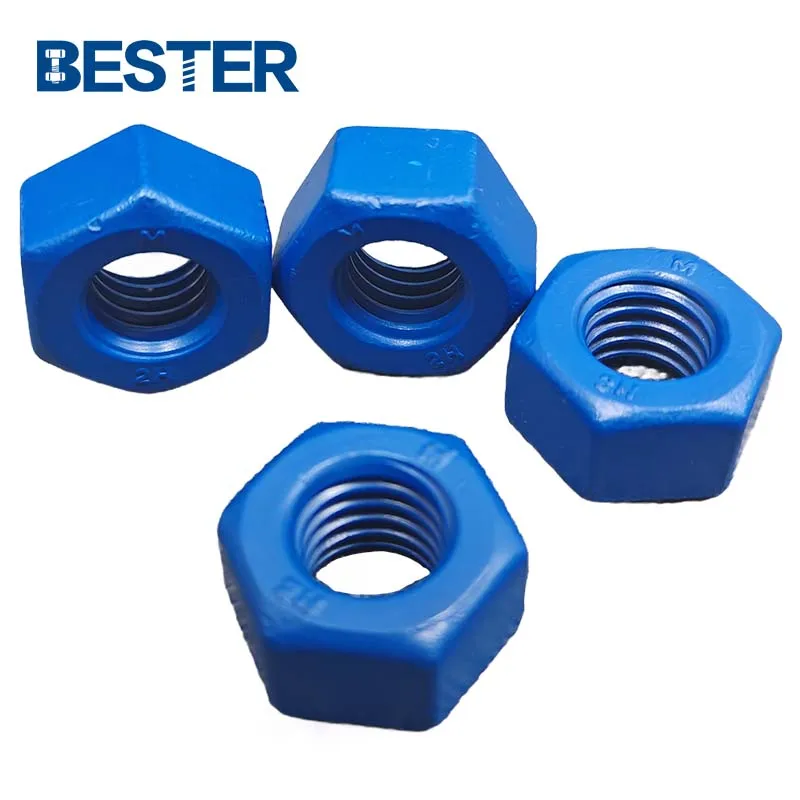 China Supplier Steel nickel Teflon Xylon Blue Coated ASTM A194 Grade gr2H Heavy Hexagon Nuts