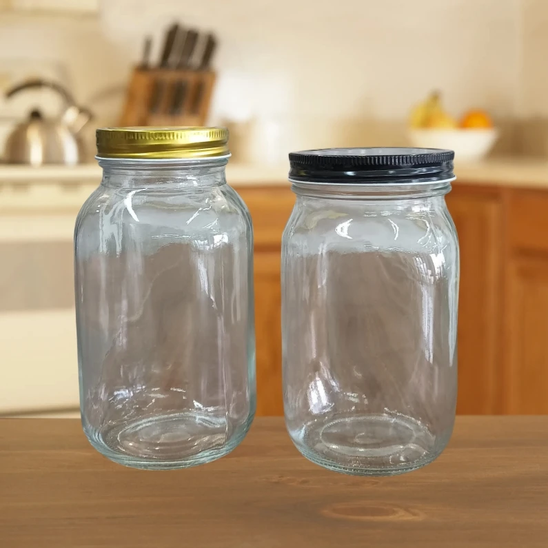 Wholesale Wide Mouth 1000ml 33oz Glass Container for Pickling Wide Mouth Glass Mason Canning Jars With Lids Stocked