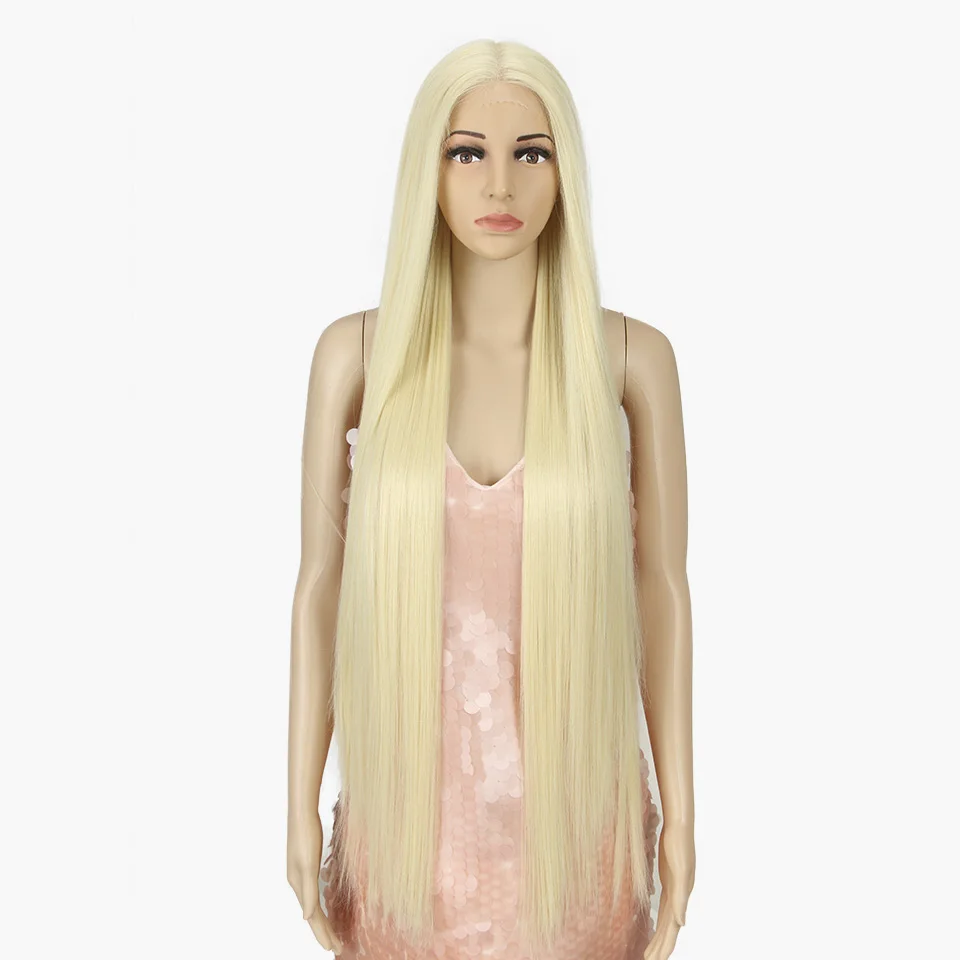 Cheap Wholesale Premium High Quality Semi Pre Plucked Synthetic Frontal Straight Lace Front Synthetic Wigs Heat Resistant